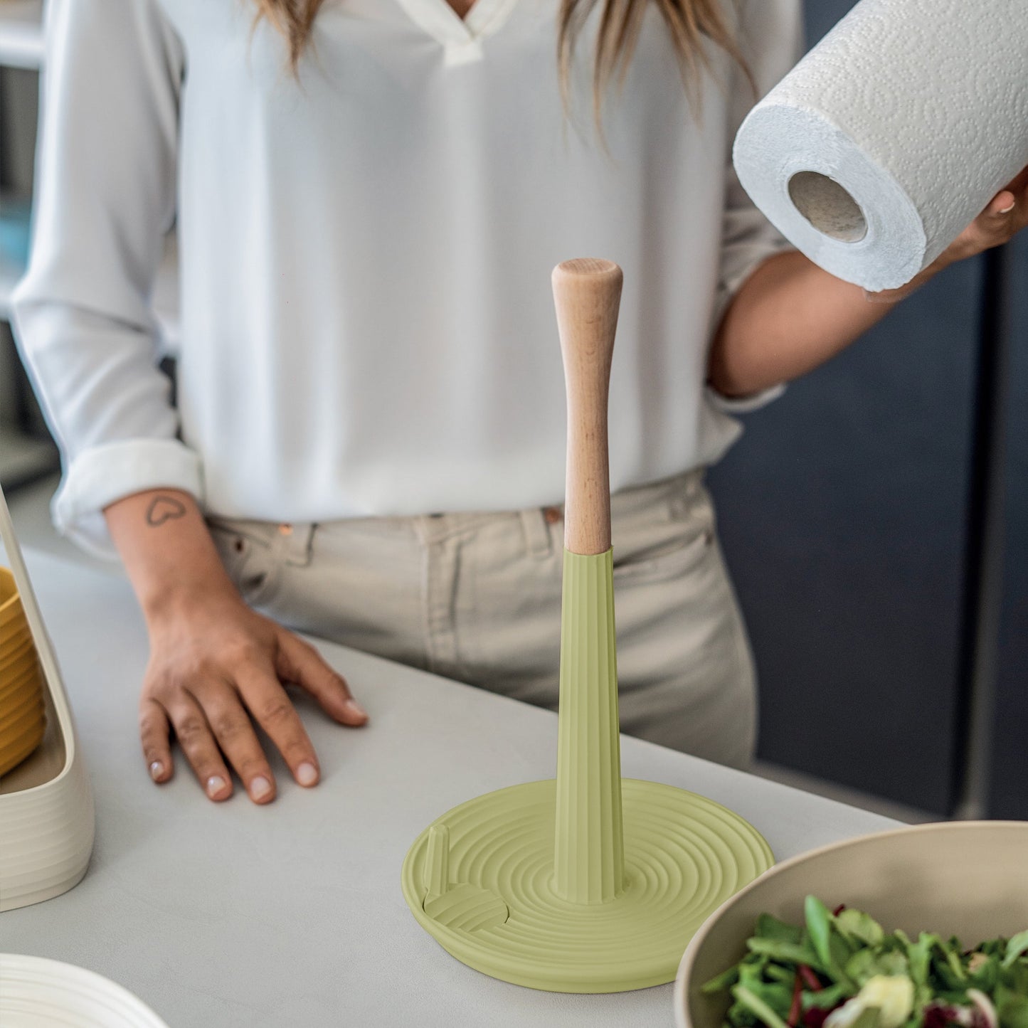 Tierra Roll & Tear Kitchen Roll Holder Avocado Green Guzzini