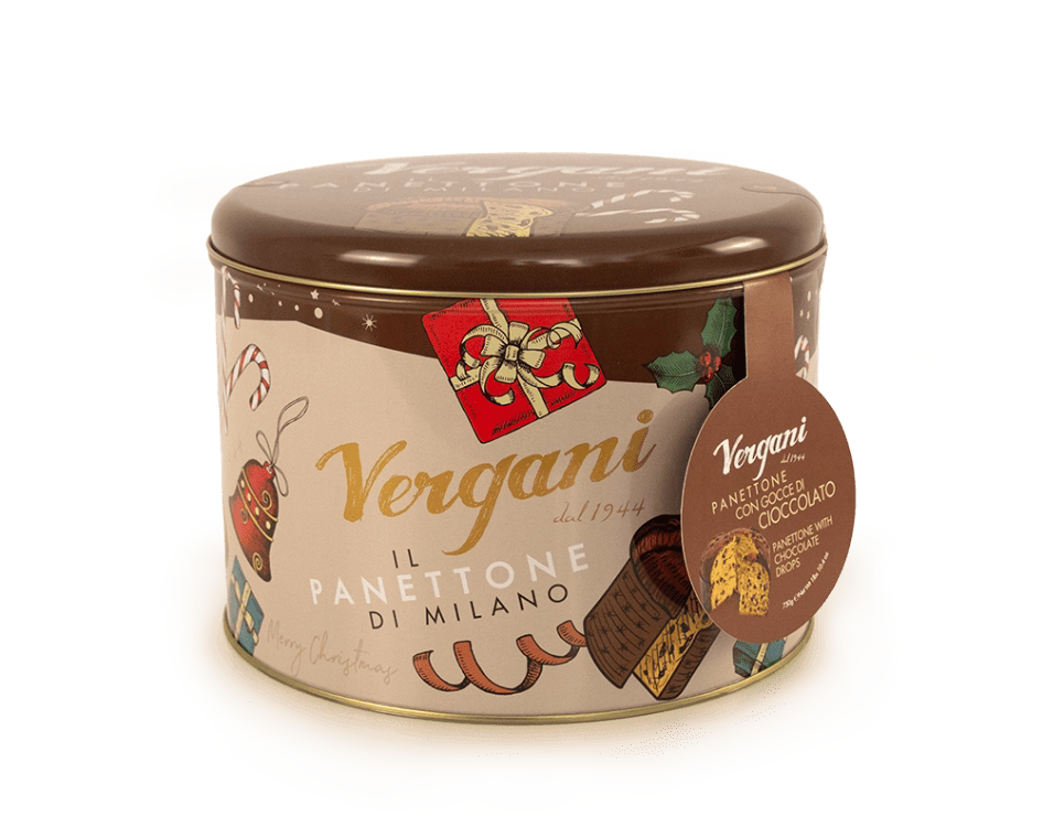 Panettone Vergani Gocce Di Cioccolato Candy Canes Tin 10.4 Oz (750 Gr)