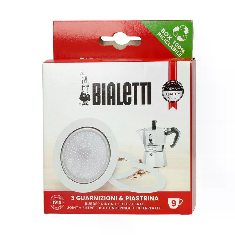 Bialetti 3 Gasket + 1 Filter for 9 Cups Moka