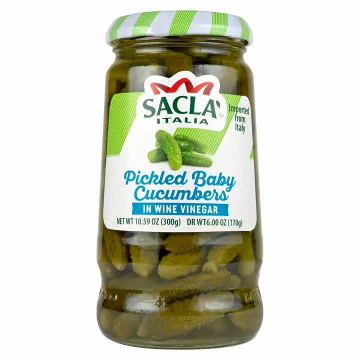 Pickled Baby Cucumbers In Wine Vinegar Sacla 10.59 Oz (300 Gr)
