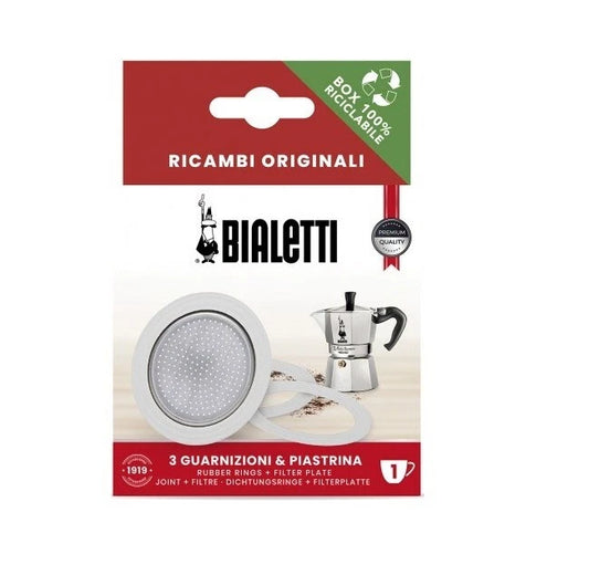 Bialetti 3 Gasket + 1 Filter Moka 1 Cup