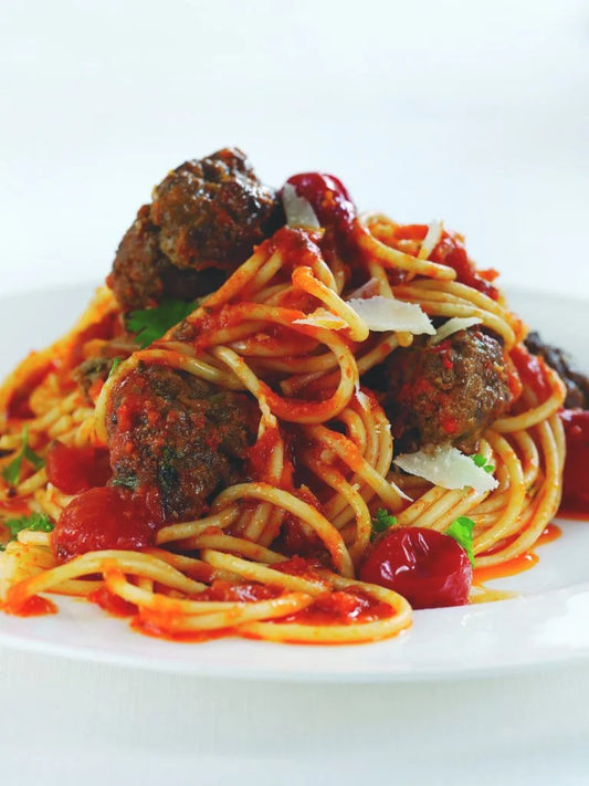 Italian meatballs with tomato and roasted garlic sauce