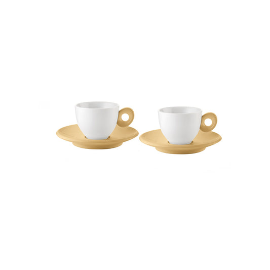 Set Of 2 Espresso Cups With Saucers Mustard Yellow Guzzini