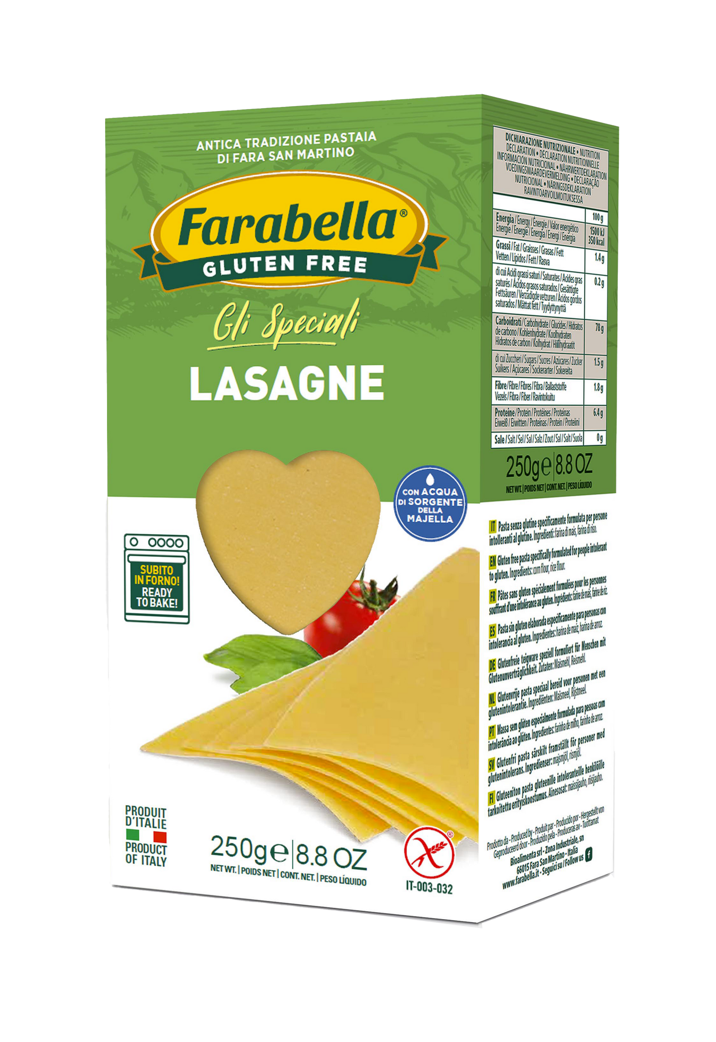 Lasagna Gluten Free Farabella 250 Gr (8.8 Oz)