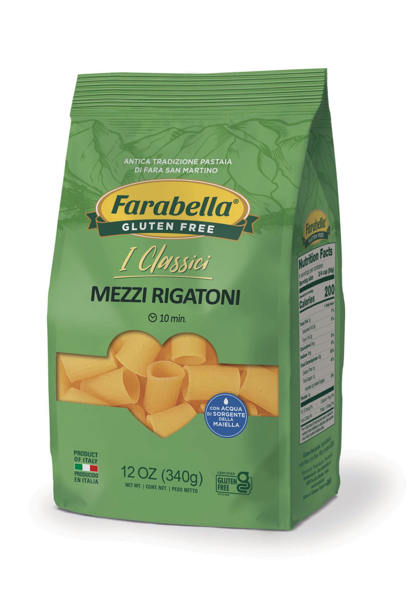 Mezzi Rigatoni Gluten Free Farabella 340 Gr (12 Oz)